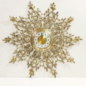 Grande horloge murale en laiton bronze avec motif soleil rayonnant rond