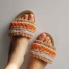 Chaussons en Macramé pour l’Intérieur – Idéal comme Cadeau de Crémaillère avec Perles Orange