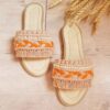 Chaussons en Macramé pour l’Intérieur – Idéal comme Cadeau de Crémaillère avec Perles Orange