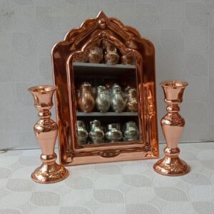 Ensemble miroir et porte-bougie en cuivre nano-revêtu