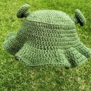 Chapeau seau au crochet d’ogre inspiré de Shrek avec oreilles – convient pour tenue décontractée et voyage