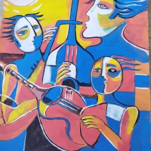 Œuvre cubiste simple et élégante à la gouache – Idéale pour offrir