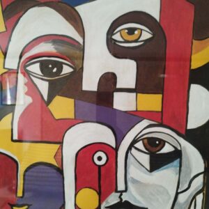 Petit tableau mural cubiste – Gouache sur carton
