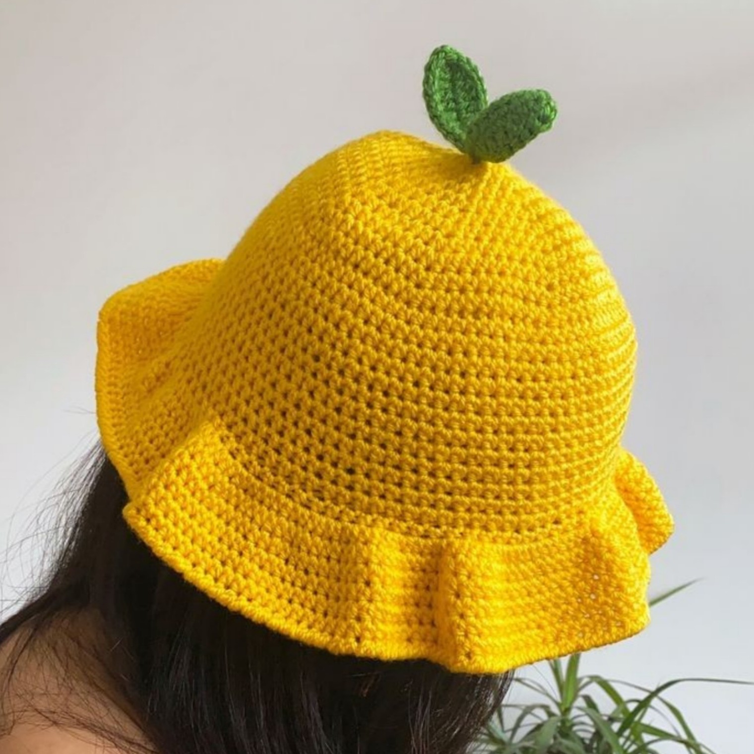 Chapeau seau unique au crochet fait main, motif citron