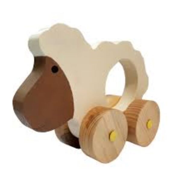 Jouet mouton à tirer en bois – Animal roulant fait main pour tout-petits